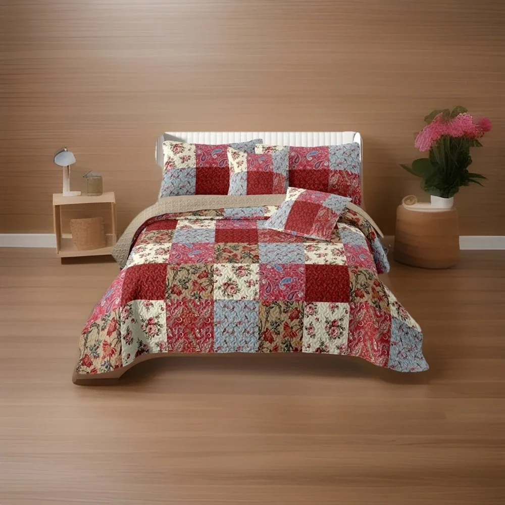 3-Piece Country Floral Paisley Red King Red, Blue, Khaki, Tan, Multi-color - Picture 4 of 5